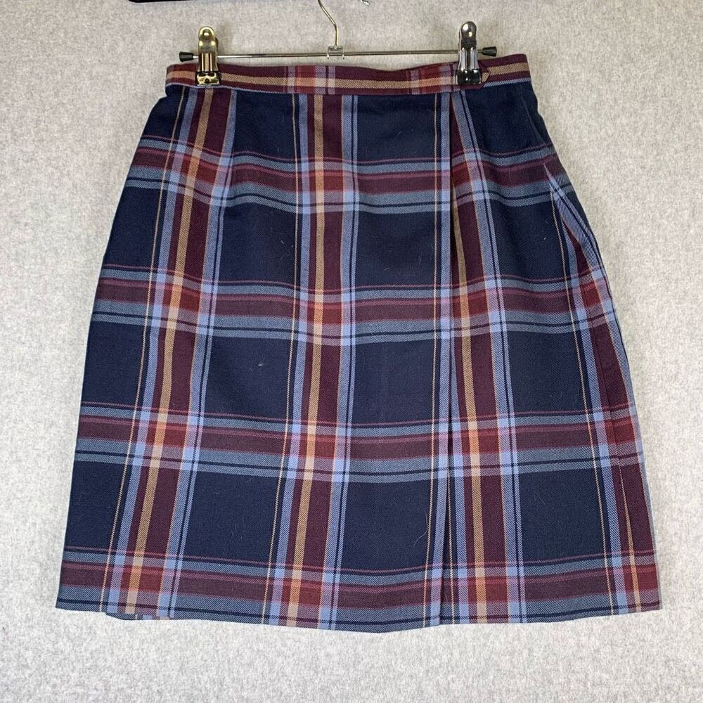 Charter Club Women’s Size 8 Petite Plaid High Rise Wrap Mini Skirt Blue Vintage